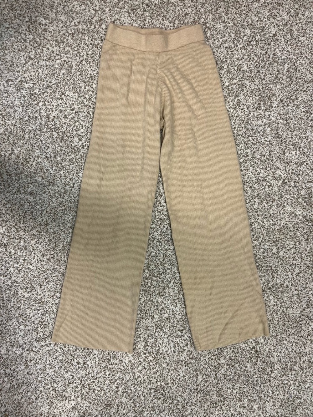 Zyia Active Wide Leg Ribbed Knit Pants in Tan